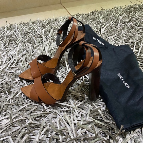 SAINT LAURENT TANGER WOOD & LEATHER SANDAL - Picture 10 of 12